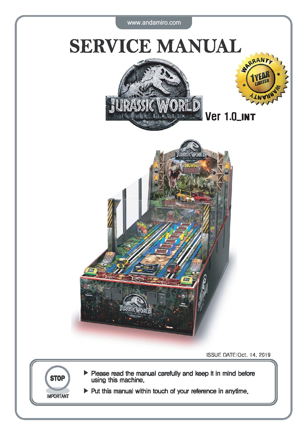 Jurassic World: Fallen Kingdom installation & user guide - Andamiro USA