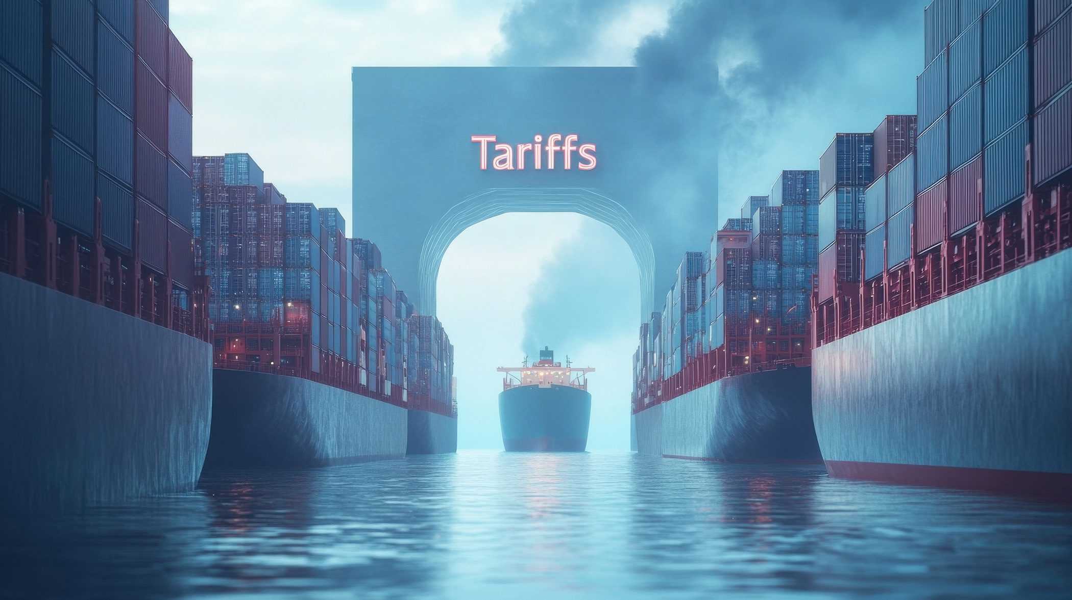 A Row Of Container Ships On Port With Inscription